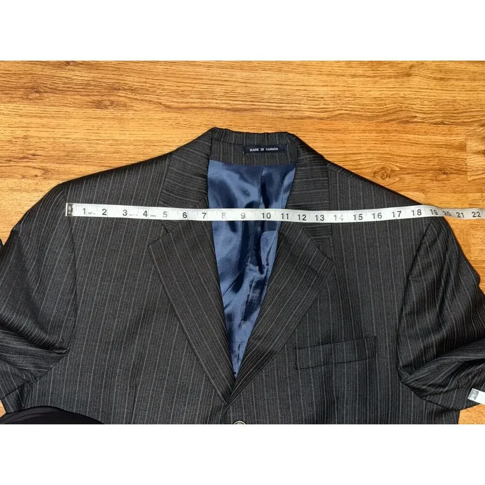 Ralph Lauren Charcoal Blue Pin Stripe Suit Jacket Men's 46 Virgin Wool 3 Button